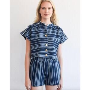 Never A Wallflower Pull On Shorts Navy Cream Stripe XS NWT Coastal Preppy Resort